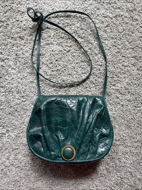 Sharif Dark Green Croc-Embossed Leather Crossbody with Gold Accent
